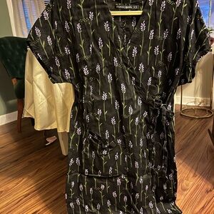 Gudrun Sjoden Black Dress with Purple Floral Design